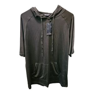 Mens Sportswear Black Short Sleeve Wicking Drawstring Hoodie Size XL Lightweight